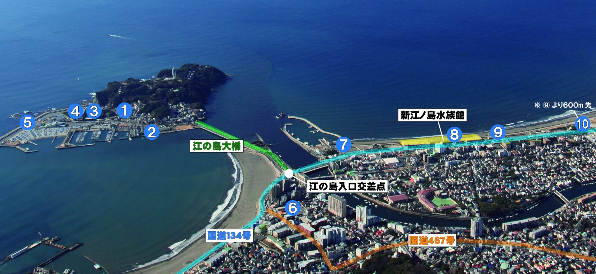 江の島と片瀬エリアにある駐車場のマップ