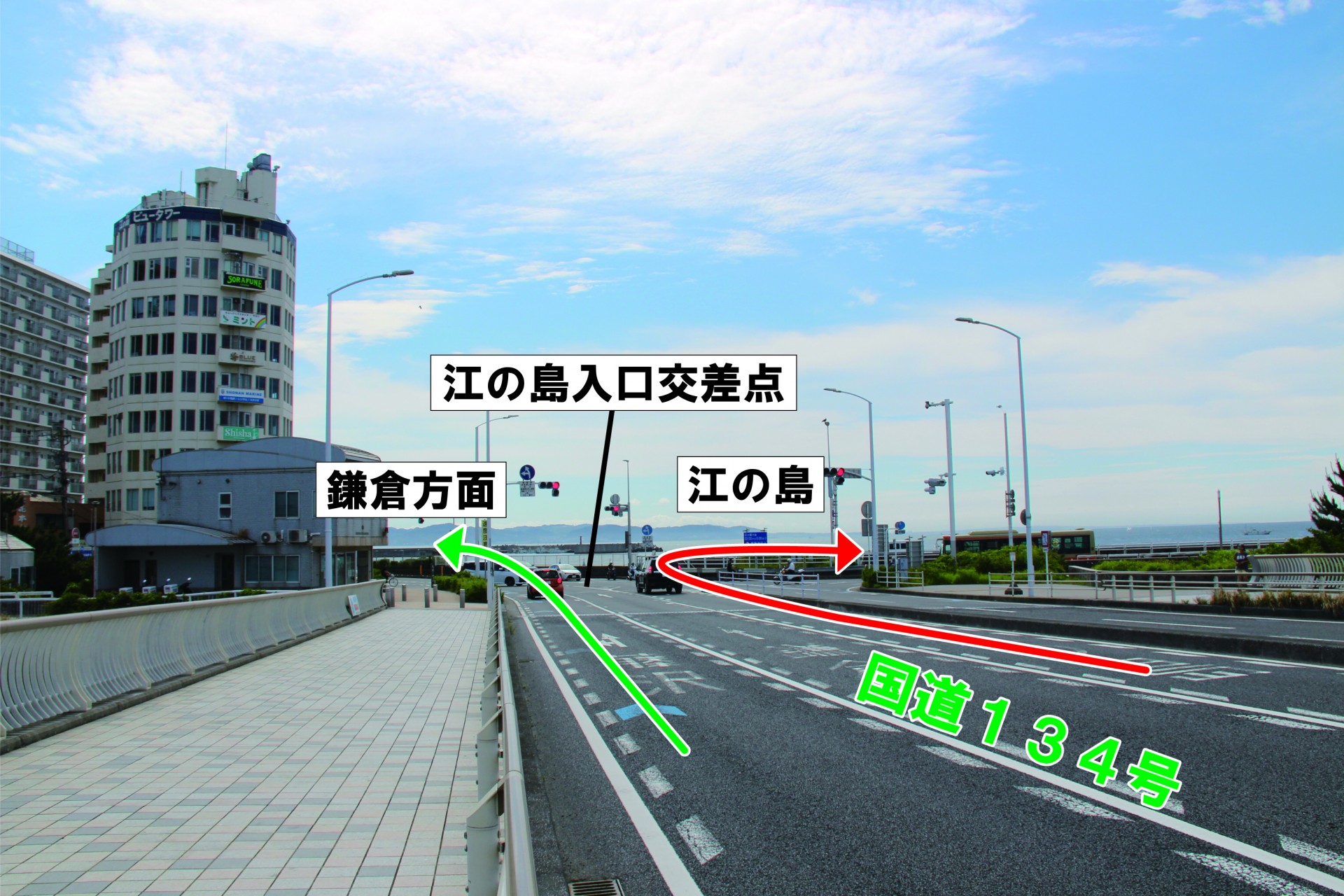 江の島駐車場へのマップ