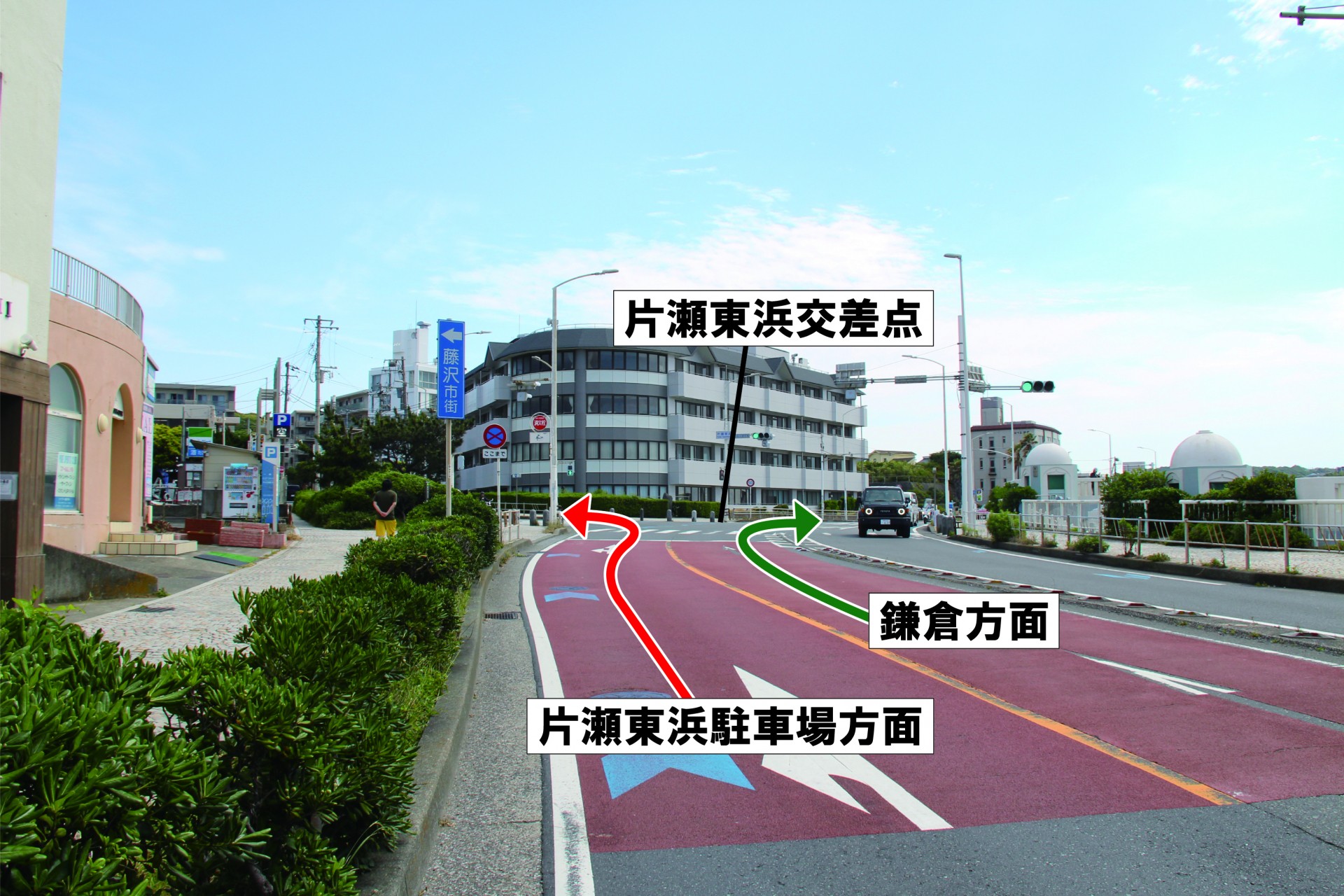 片瀬東浜駐車場へのマップ